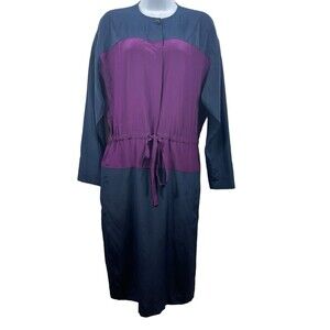 Linda Allard Ellen Tracy 100% Silk Purple Blue Block Colors Tie Waist Dress 6